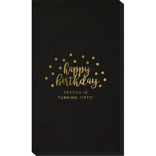 Confetti Dots Happy Birthday Linen Like Guest Towels